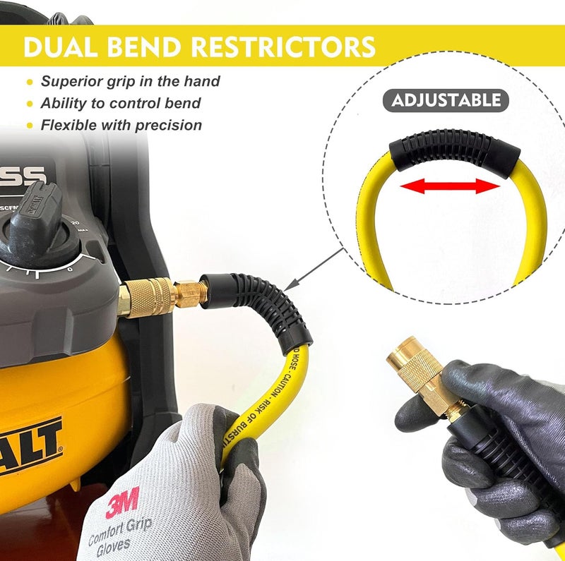 FYPower Air Compressor Hose 3/8 Inch x 25 Feet Hybrid Hose with Fittings, Flexible and Kink Resistant, 1/4" Industrial Quick Coupler and Plug Kit - Yellow - Image 4